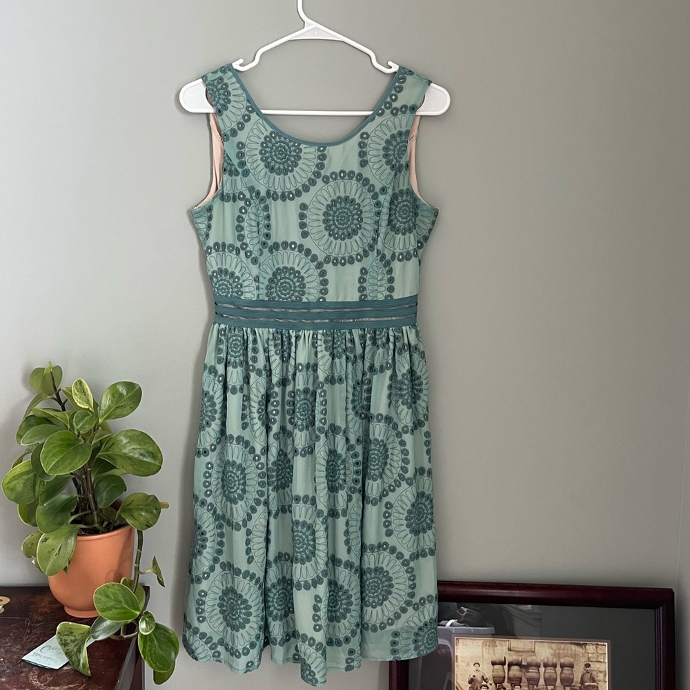 RYU Vintage eyelet blue/green MIDI dress